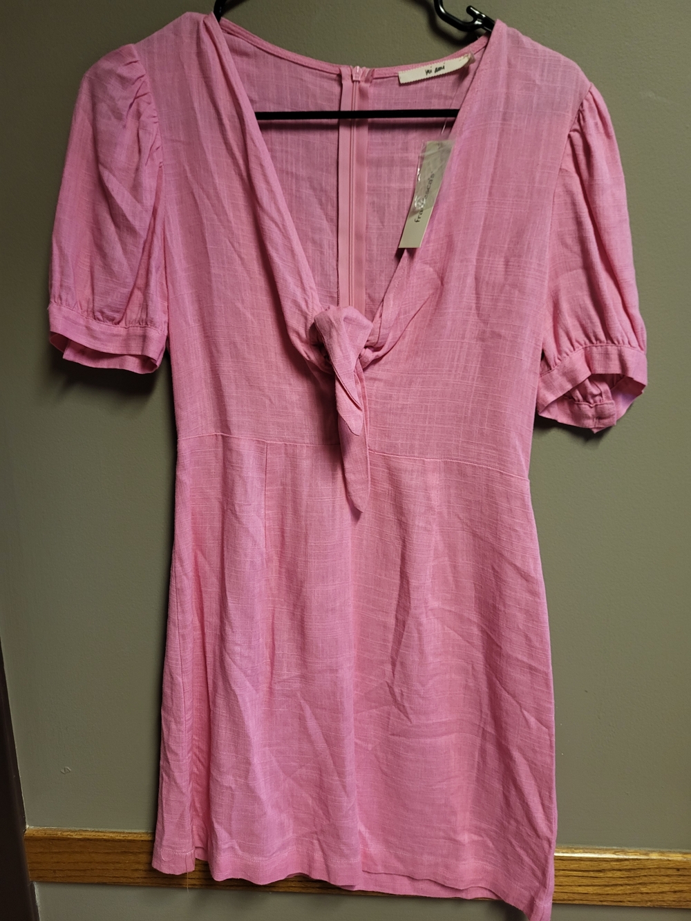 Francesca's Mi Ami Pink Tie-Front Mini Linen Dress